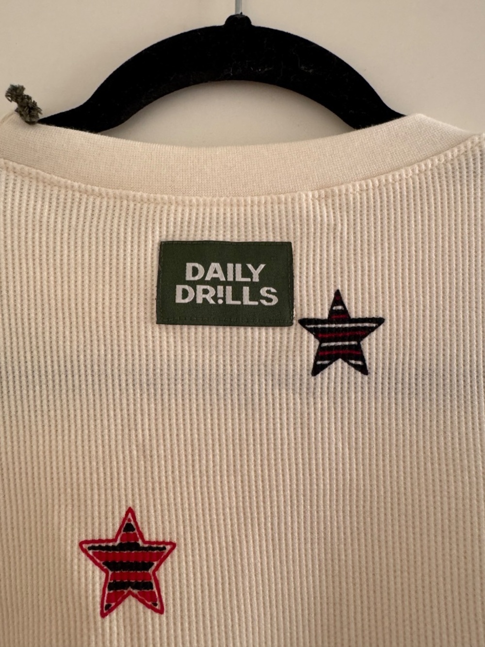 Daily Drills Thermal Sleep Set Cream Stars Micro SHIRT TOP ONLY XS/S NWT Pajama - Picture 4 of 5